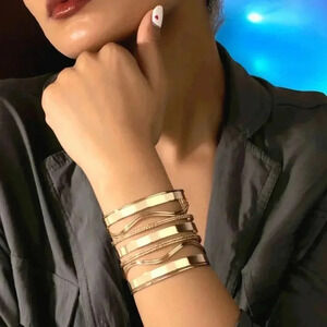 🆕️Bold & Modern 18K Gold Plated Iron Trendy Fashion Wide Hollow Cuff Bracelet ✨